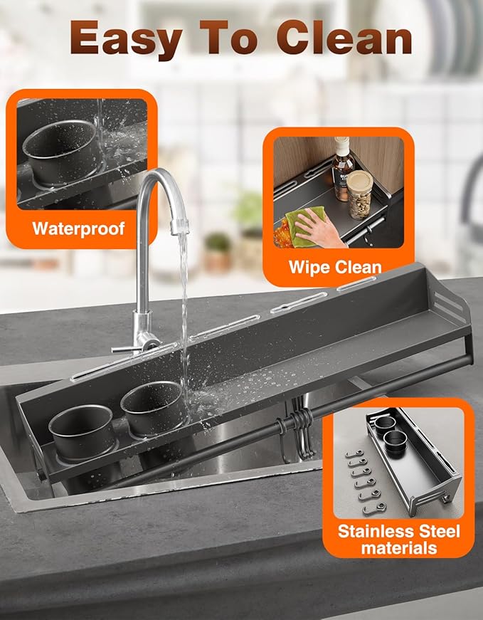 kitchen utensil hanger, wall mounted rail with hooks, waterproof hooks for utensils, easy installation without drilling (31.5 inches, Count, 2)