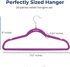 SereneLife 20 Pack Velvet Hangers – Non-Slip Clothes Hangers with Heavy Duty Design, Slim Space-Saving Coat Hangers with 360° Swivel Hook, Strong Lightweight Closet Organizer Set for Clothes (Purple)