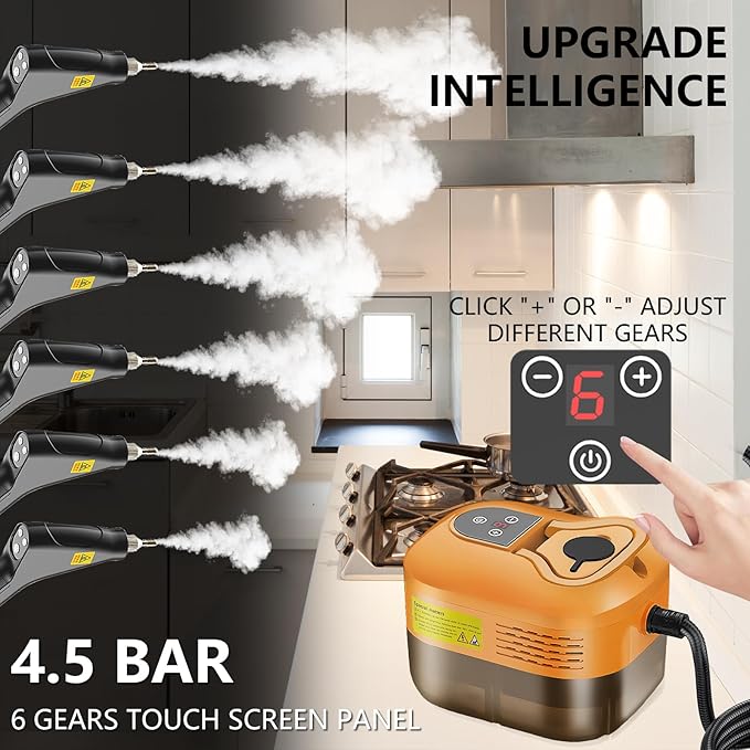 Handheld Steam Cleaner, Portable Steamer for Cleaning with 9pcs Accessories, 6-Level Adjustable Handle, 12s Heat-Up, 1200ml Tank, Steam Cleaner for Home,Dirt,Grout,Tile,Floor,Couch and Car (Orange)