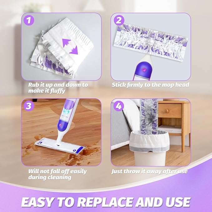 Disposable Power Mop Pads Refills for Swiffer PowerMop，Multi-Surface Mopping Pad Refills for Floor Cleaning (White & Purple, 30 Pack)