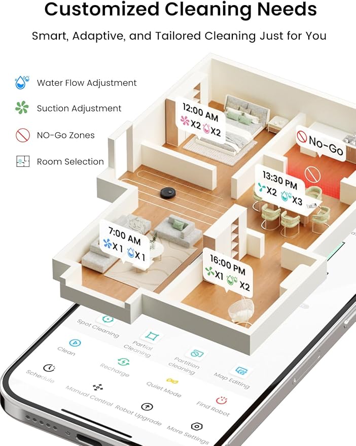 Lefant LiDAR Robot Vacuum and Mop, 45-Day Self-Emptying, 6000Pa Robotic Vacuum Cleaner with Carpet Detection, 190° PSD Obstacle Avoidance, Multi-Floor Mapping, WiFi/Alexa/APP/iWatch, M2 Plus, Black