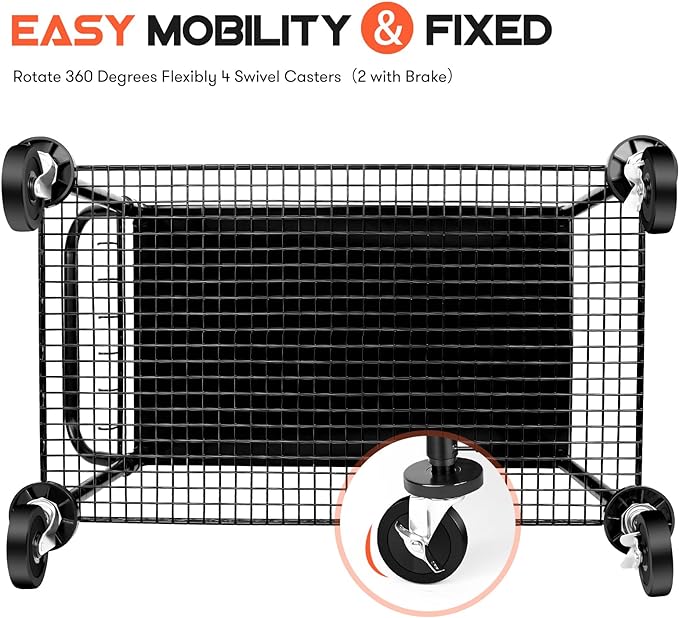 WDT 680Lbs Capacity Heavy Duty Rolling Utility Cart,2 Tier Rolling Carts with Wheels,Commercial Grade Metal Cart with Handle Bar & Shelf Liner,Trolley Serving Cart for Restaurant,Kitchen,Black