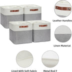 HNZIGE Storage Basket(4 Pack) Fabric Baskets for Organizing Clothes Closet,Towels,Cube Storage Bins,12x12 Storage Cube basket with Handles for Shelves,Toys,Blankets,Office,Room Storage(White&Grey)