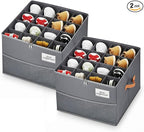 Shoe Organizer for Closet, Foldable Shoe Storage Organizer Containers with Clear Cover, Space Saving Shoes Holder with Handles, Gray (2, Large)