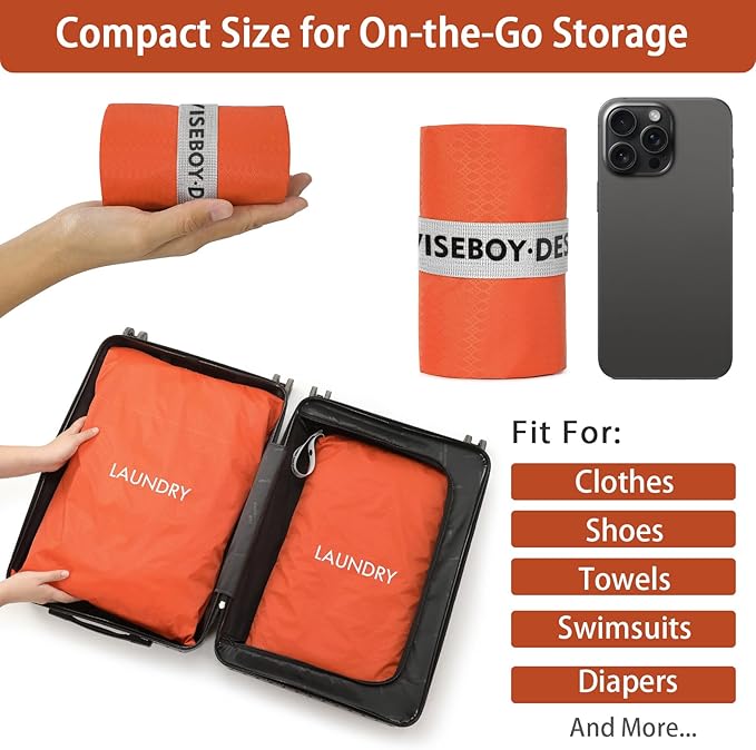 WiseBoy 2 Pack Laundry Bags, Washable Wet Dry Bag, Travel Laundry Bag Dirty Clothes Organizer, Swimming Yoga Bathing Suit Workout Wet Dry Bag - Orange