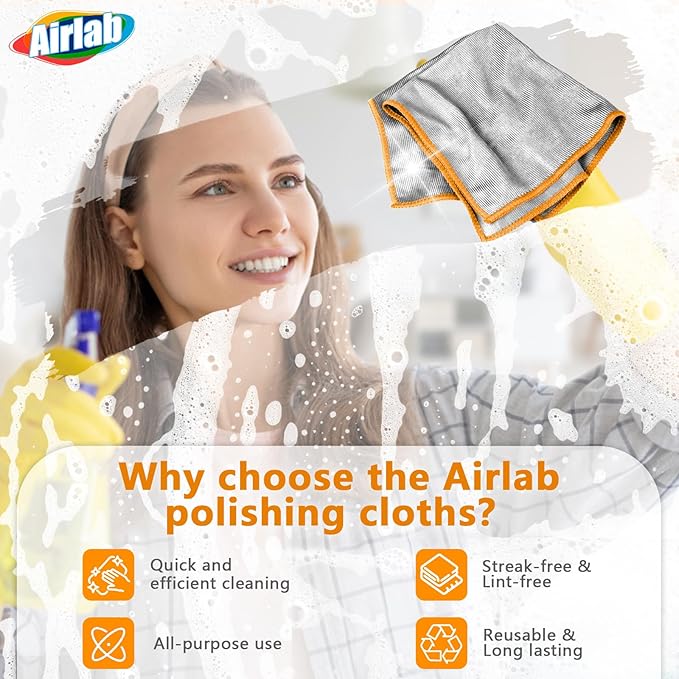 Glass Polishing Cloth Streak Free Miracle Microfiber Cleaning Cloth Lint Free Cleaning Rags for Glasses Kitchen Dish Mirrors Easy Clean, Pack of 6, 12" x 12", Sliver-Orange