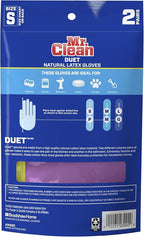 Mr. Clean Duet Reusable Latex Cleaning Gloves with Non-Slip Grip, 2 Pair, Small