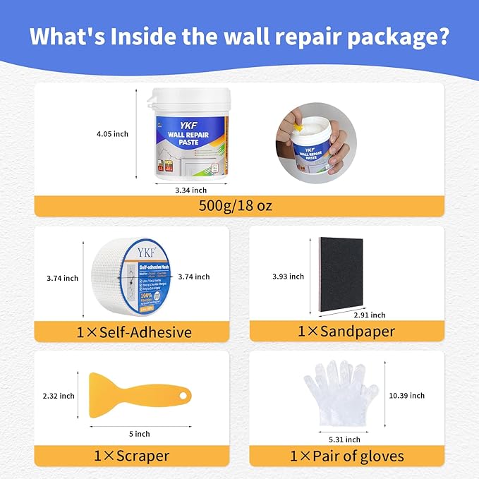Drywall Repair Kit - 18 OZ Spackle Wall Repair with Self Adhesive Mesh & Scraper for Holes, Cracks - Quick and Easy Wall Surface Fix Solution