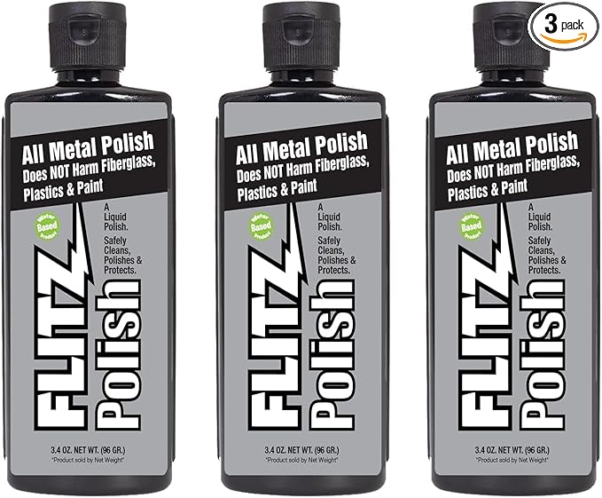 Flitz Multi Purpose Metal Polish Liquid - 3.4oz Bottle of USA-Made Tarnish Remover - For Aluminum, Chrome, Brass, Nickel, Silver - Non-Abrasive Metal Cleaner and Polish, Restorer (3 Pack)