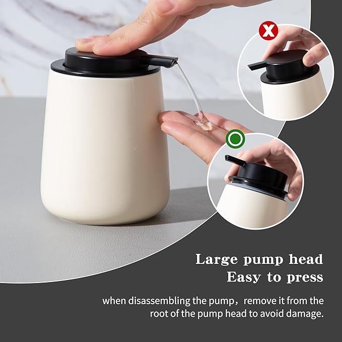 Enra Foaming Soap Dispenser,12 oz Beige Foam Ceramic Hand Soap Dispenser for Bathroom,Kitchen with Easy-to-Press Pump(Beige Poam Type)