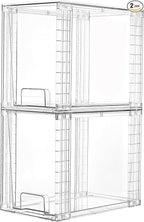 Vtopmart 2 Pack Clear Stackable Storage Drawers,9.7" High Plastic Organizers Bins for Skincare, Bathroom Supplies,Ideal for Cabinet,Undersink,Vanity,Kitchen,Pantry Organization