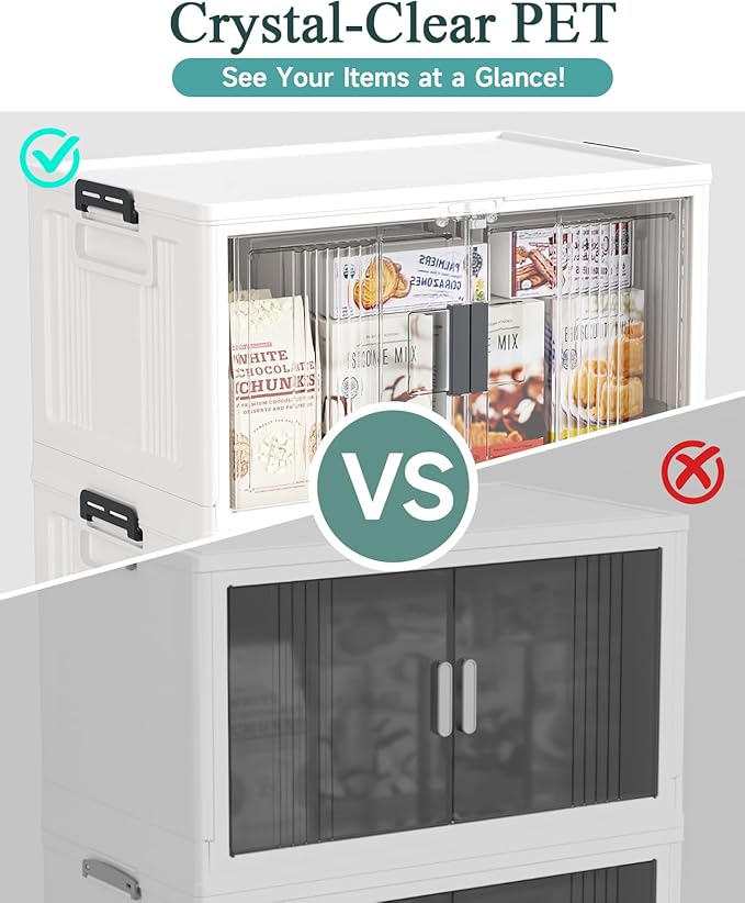 OlarHike 76QT Lockable Storage Bins with Lids - Folding Storage box with Doors and Wheels, Collapsible Plastic Bins for Closets, Stackable Organizer and Containers, Christmas Gifts, 3 Pack Cubes