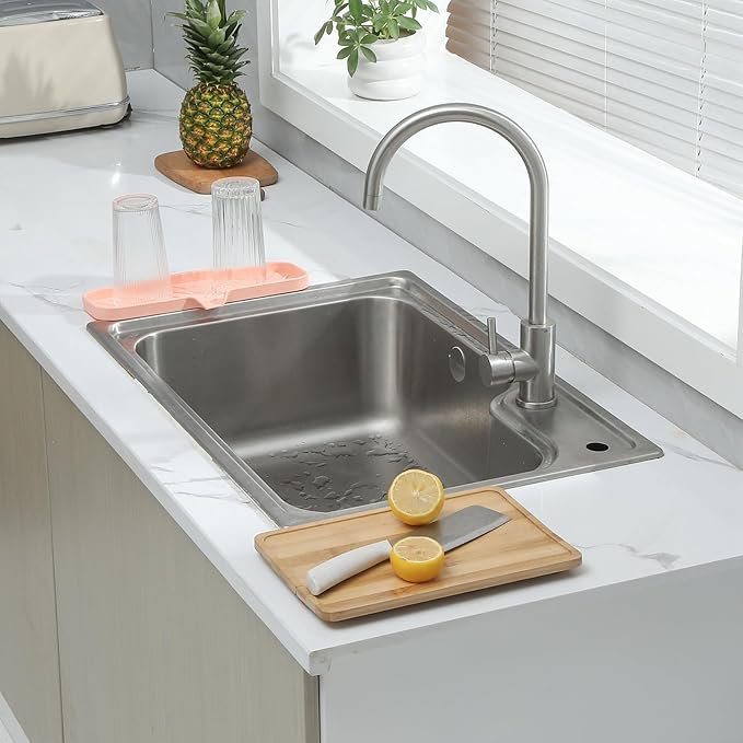 Silicone Bathroom Soap Dishes with Drain Spout-Bathroom and Kitchen Sink Organizer,Sponge Holder,Dish Soap Tray,Perfect for Dispenser,Scrubber,Bottle,Cup on Sink or Counter-Pink 12"×4"