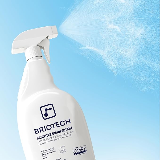 BRIOTECH Sanitizer Disinfectant Hypochlorous Spray, Kill 99.99% of Viruses & Bacteria, Control Mold, Eliminate Odor, Gentle for Nursery & Play Rooms, Food Contact Surface Sanitizer, 4 fl oz (2 Pack)