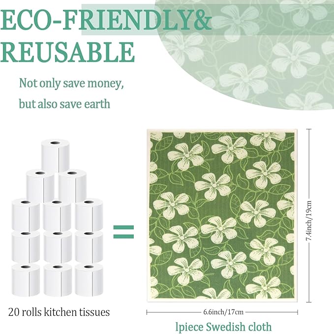 6 - Pack Swedish Kitchen Dish Cloths - Reusable Paper Towels for Counters & Dishes - Eco Friendly Cellulose Sponge Cloth - Assorted (Botany)