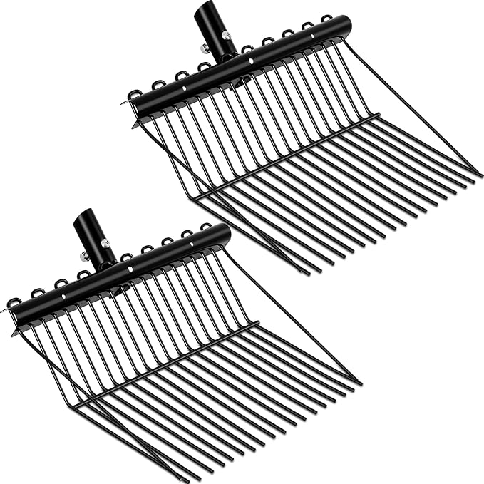 Tandefio 2 Pack Pitchfork Replacement Head Metal Horse Manure Rake Gardening Pitch Fork with Angled Tines for Horse Stall Poop Picking up(Black)