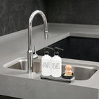 MOMEEMO White Soap Dispenser Set Comes with Stainless Pumps, Black Instant Dry Tray, and Dish Scrub Brush, Suitable for Kitchen Decor and Accessories. (White & Black)