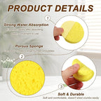 uxcell 10Pcs Cellulose Sponges, Round Kitchen Clean Sponges Non-Scratch Compressed Dish Scrubber for Kitchen Household Cookware Bathroom Cleaning & DIY, Gold