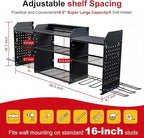 3 layers power tool organizer Loads 150lbs with 10 Cordless Drill Holder and 8 Outlet Power Strip,it’s good choice for husband birthday gift,black