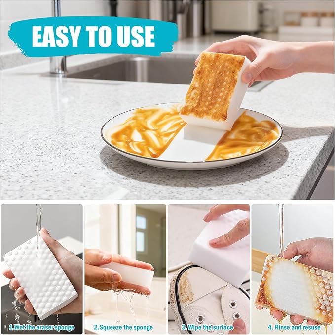 40-Pack Melamine Sponges, Multi-Functional Household Cleaning Pads for Kitchen, Dishes, Bathroom & Walls, 2X Density Extra Thick & Non-Scratch Bulk Sponge Foam Pads for Tough Stains and Grease