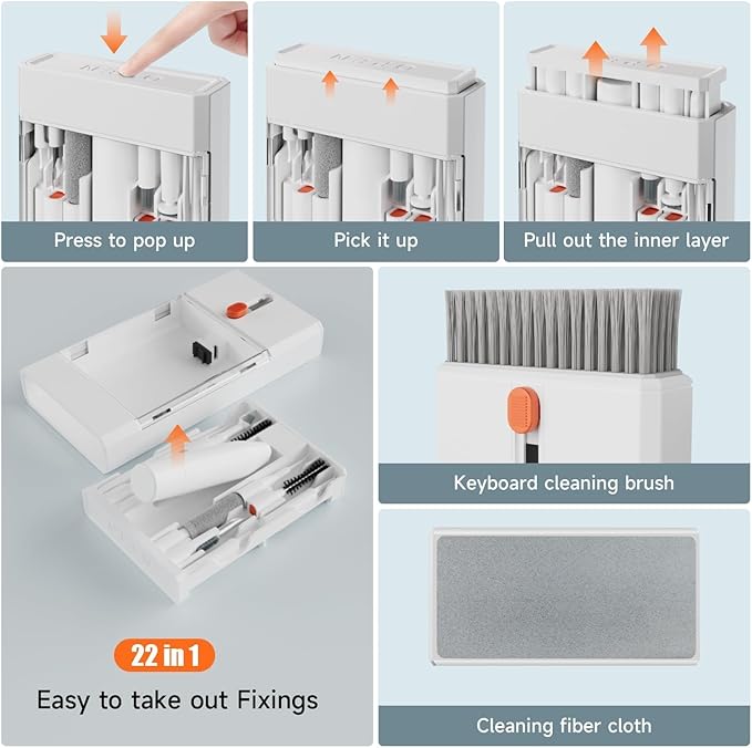 Laptop Cleaning Kit Keyboard Cleaner Brush, 22-in-1 Multi-Function Laptop Cleaner Tool for MacBook, Phone, Headphone, Earbuds, Camera Lens and Other Electronic Device, All-in-one with Upgrade