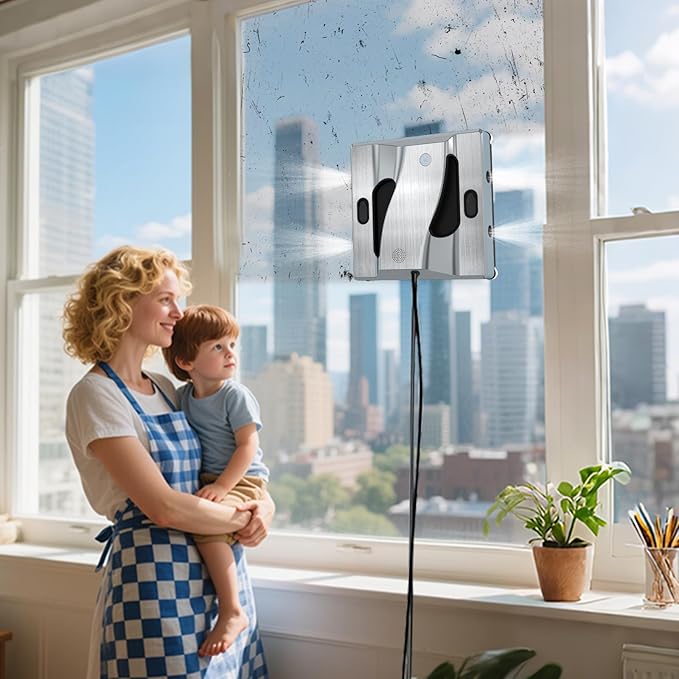 Window Cleaning Robot 6000Pa Suction Power Window Cleaner Robot with 4 Water Spray Intelligent Cleaning with App Control, Perfect for High-Rise Windows, Tiles and Glass Doors