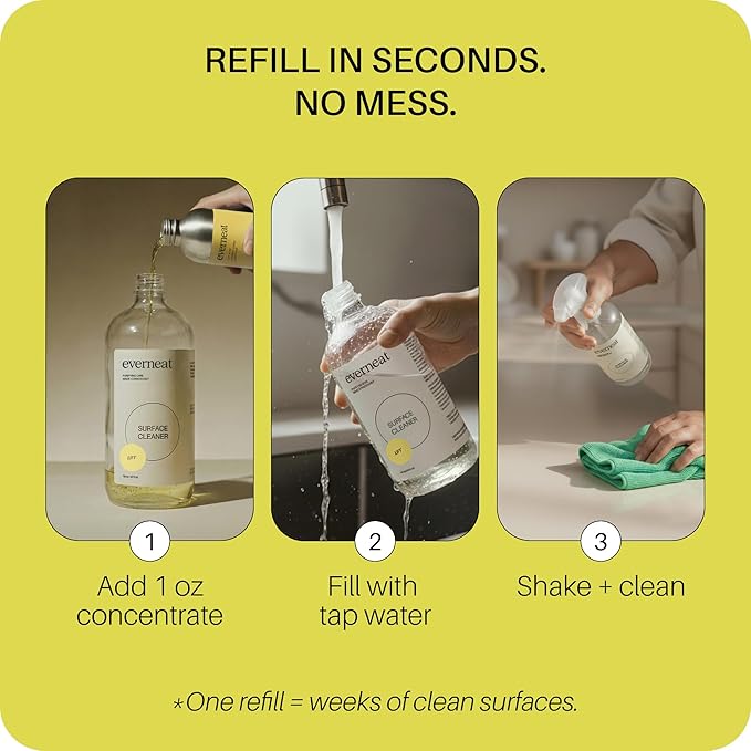 Everneat Surface Cleaner Concentrate (Refill) Lift / 16 Refills (16oz) | Aluminum Bottle…