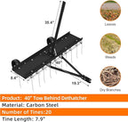 40" Tow Behind Lawn Dethatcher, Pull Behind Rake with 24 Rust-Proof Tines and Heavy Tires, Lawn Tractor Rake with Lift Handle, Black Tow Behind Rakes to Remove Thatch, Leaves from Large Lawn Area