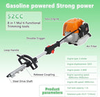 𝟖 𝐢𝐧 𝟏 Gas Weed Wacker, 52cc 2-Cycle Gas Weed Eater, 2025 Upgraded Weed Eater, 9500rpm High Power String Trimmer, Edger Pole Saw Chainsaw Pruner Brush Cutter for Yard, Garden(US Fast Arrival)