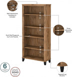 Bush Furniture Somerset 5 Shelf Bookcase in Fresh Walnut, Tall Bookshelf, Large Book Shelf for Living Room, Home Office, or Entryway