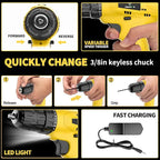 Tegatok Cordless Drill Set,12V Power Drill Set with Battery and Charger, Electric Driver Drills Bits, 3/8'' Keyless Chuck,18+1 Torque Setting with LED Electric Drills Set, Yellow