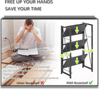4NM No-Assembly Folding Bookshelf Storage Shelves 3 Tiers Vintage Bookcase Standing Racks Study Organizer Home Office (All Black)