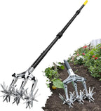 Colwelt Rotary Cultivator Garden Tool 61’’, Hand Tiller Garden Tool with Detachable Aluminum Tines, Cultivators for Gardening Soil or Reseeding Grass, Manual Cultivators & Tillers for Flowers Beds