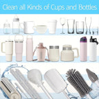 8Pcs Water Bottle Cleaner Brush - Multipurpose Cup Cleaner Kit with Long Nylon Straw Brush Long Handle Silicone Bottles Cleaning for Tumbler, Sports Water Bottle, Wine Glass