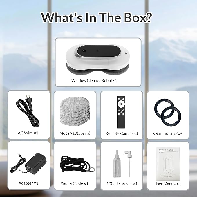 Automatic Window Cleaner Robot With Dual Water Spray,Smart Window Cleaning Washer Machine With 3000pa Suction&AI Path Planning,Perfect Windows Cleaning Robot For HighRise Windows, Tiles And Glass