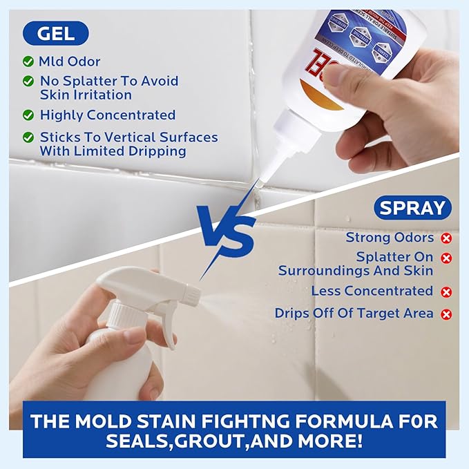 Mold Stain Remover Gel :Use on Washing Machine Gasket,Sink,Shower and Bathroom Grout - Front Load Washer Cleaning Solution,Heavy Duty Stain - 6.76 Fl oz