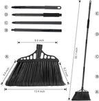 3-Pack Heavy Duty Broom, Commercial Broom with 55" Long Handle Outdoor Indoor, Industrial Brooms for Sweeping Garage Concrete Courtyard Patio Home Kitchen Office - All Black