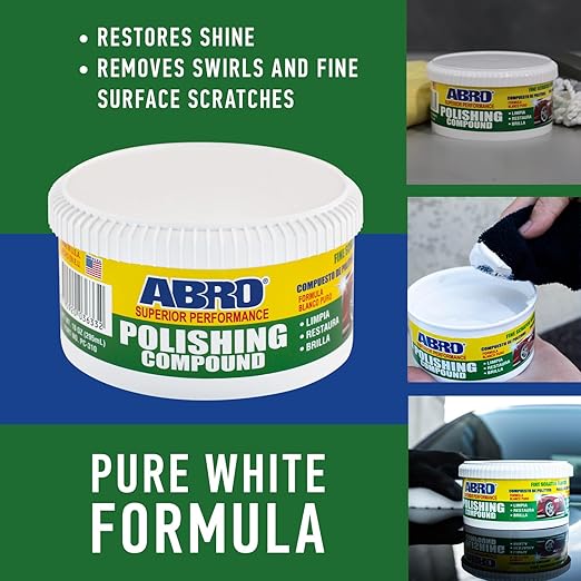 ABRO Superior Performance Car Polishing Compound for Oxidized Finishes, Buff, Shine, Smooth, & Clean, Scratch Remover for Vehicles, Boats, & Bikes - 10 oz.