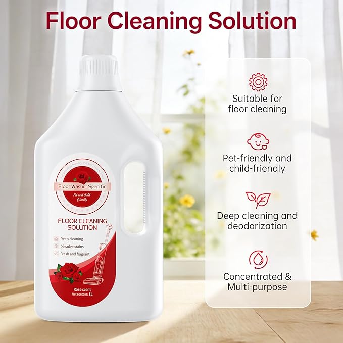 1L Floor Rose Cleaning Solution Compatible With Tineco/Bissell/Dreame And Shark, Fragrance Deodorization, Deep Cleans for Multiple Hard Floors, Suitable With Cordless Wet/Dry Vacuum Cleaner