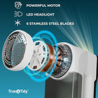 True & Tidy XL Rechargeable Fabric Shaver with Light, 6-Leaf Steel Blades, 3-Speed Motor, LED Digital Display, Lint Remover for Clothes, Furniture & Upholstery (White, Turbo)