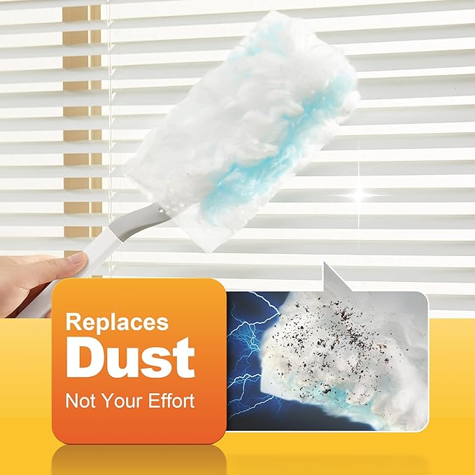 JOYMOOP Disposable Duster for Cleaning, with 1 Handles & 24 Ct Yellow Heavy Duty Refills for Swiffer Feather Duster, Household Cleaning Tool for Electronics, Dusting Furniture, Blinds