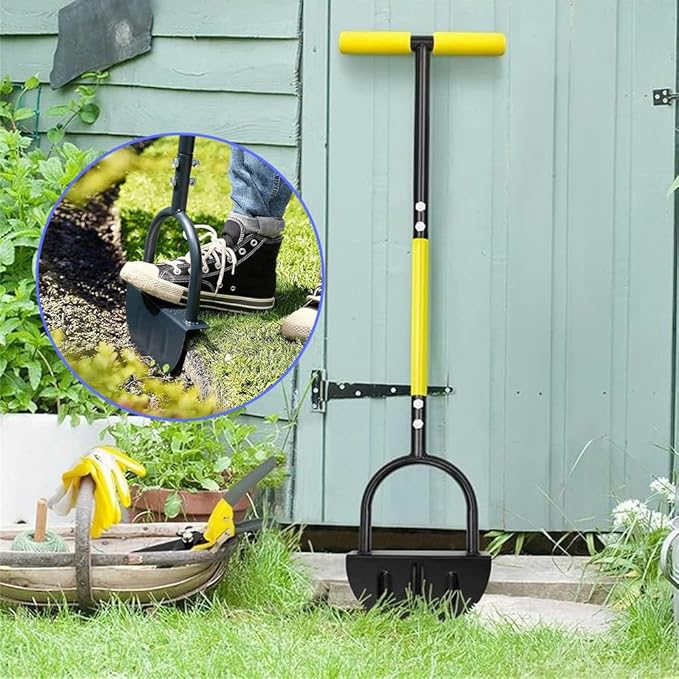 Half Moon Edger Lawn Tool, Manual Step Edger Saw Tooth Garden Hand Edging Shovel with Steel Long Handle for Yard Landscaping Borders Sidewalk Driveways Cable Burying Maintenance Flower Beds Grass