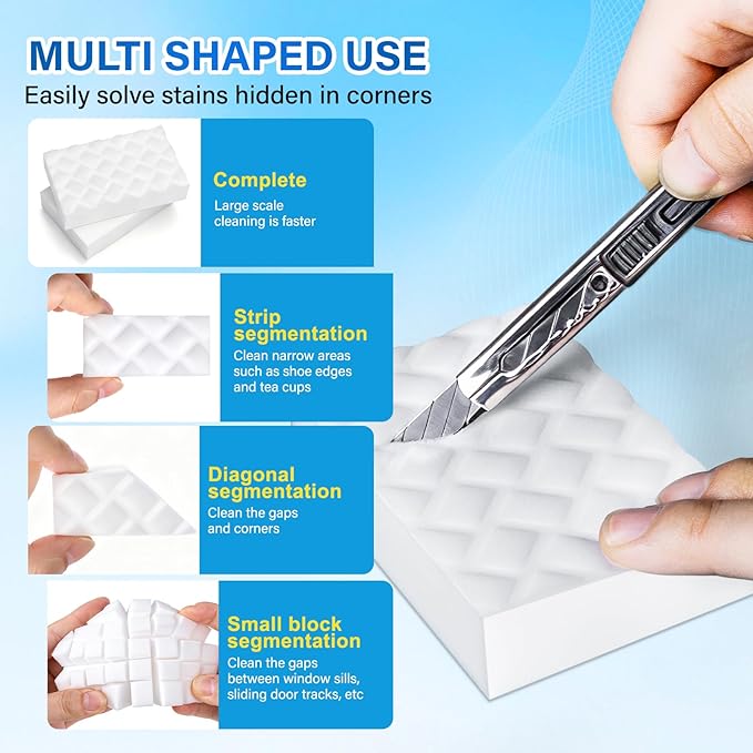 Magic Sponges Cleaning Eraser, 200 Pack 2X Density Stronger Melamine Sponge Foam Pads, Multi-Functional Household Cleaner Dish Sponge, Cleaning Supplies for Kitchen, Bathroom, Floor, Sink,Wall Cleaner