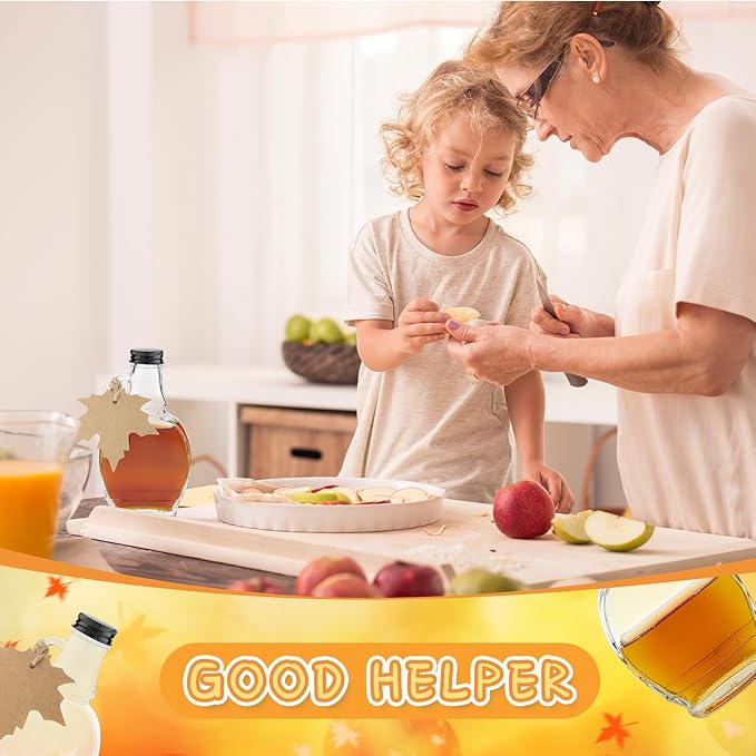 8 oz Maple Syrup Bottles with Loop Handle Black Aluminum Lids and Cotton Twines, Clear Glass Bottles with Round Tag, Maple Syrup Jars Container Sample Bottles for Gift Juice Milk Sauce Storage (12)