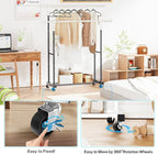 VICERII Double Clothing Rack, 130LB Capacity Heavy Duty Garment Rack with Wheels and Bottom Shelf, 55.51 Inch Long Rolling Clothes Racks for Hanging Clothes, Black