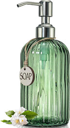 JASAI 18Oz Green Soap Dispenser with Rust Proof Pump, Refillable Bathroom Soap Dispenser with Thick Glass, Kitchen soap Dispenser for Dish soap, Hand Soap, Lotion, Body Wash.