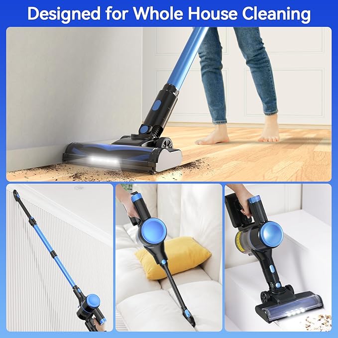 N8 Cordless Vacuum Cleaner, Lightweight Stick Vacuum with Powerful Suction, 2200mAh Battery, 40 Mins Runtime, Self-Standing, Rechargeable Vacuum Cleaners for Home Hardwood Floor Carpet Pet Hair