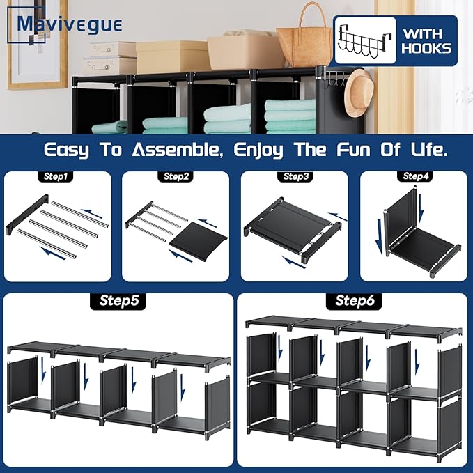 Mavivegue Bookshelf,16 Cube Storage Organizer,Book Shelf Organizer,Tall Bookcase,Black Cube Shelf Cubbies Closet Storage Shelves for Bedroom,Living Room,Home,Office, 16-Grid