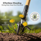 Weed Puller Tool, Stand Up Heavy Duty Weed Remover Tool with Long Handle , Foot Platform Design - 4 Claw Steel Head Weeder Tool, Bamboo Garden Hand Weeding Tool, Smoothly Remove Weeds Without Kneeling