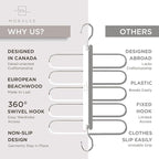 MORALVE Pants Hangers Space Saving - 2 Pack European Beechwood Scarf and Jean Hangers - Closet Organizer and Space Saver Pant Rack, Leggings Hanger, and Scarf Holder with 360° Swivel Hook